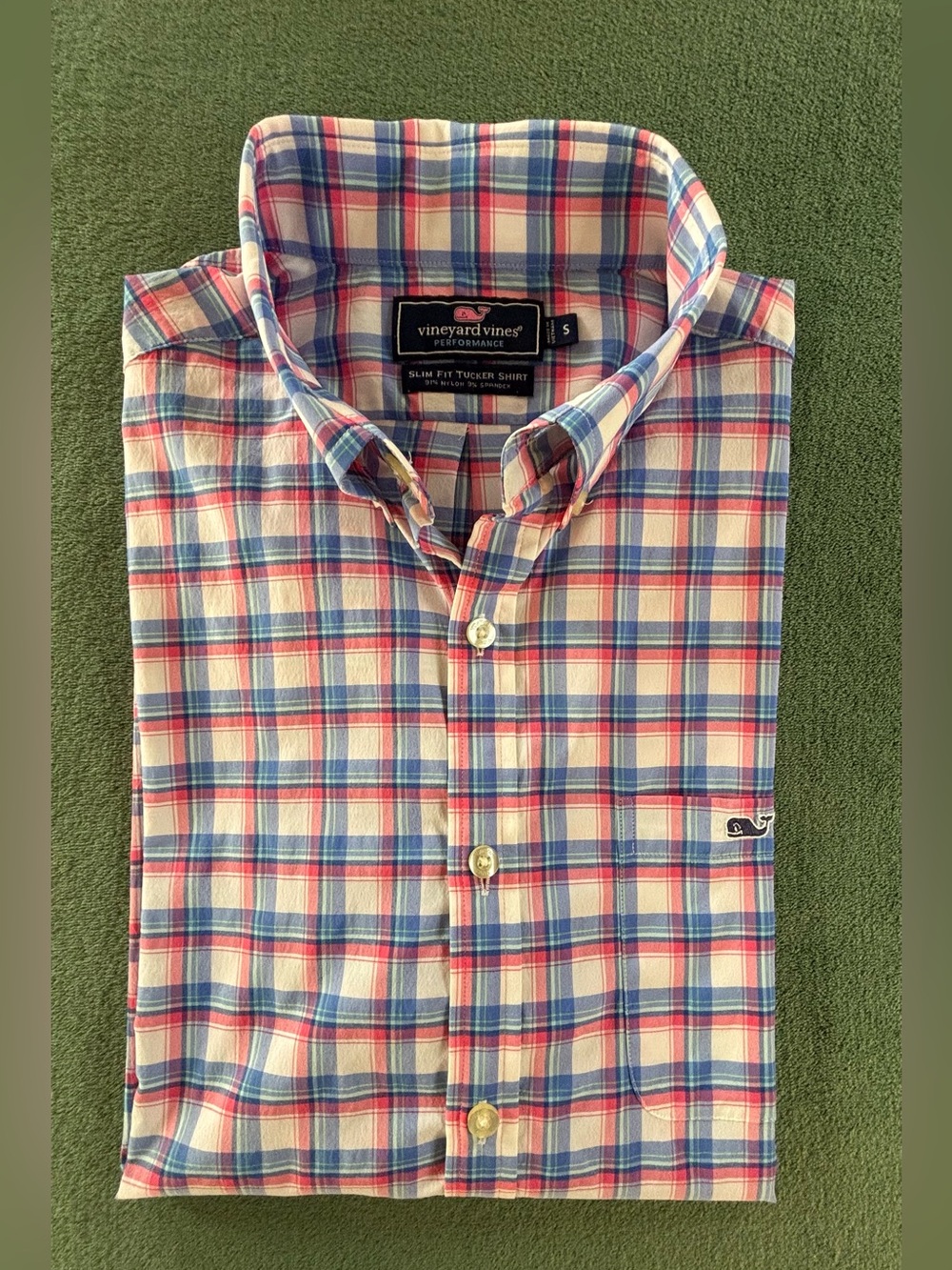 Vineyard Vines Pink & Blue Plaid Button-Down Performance Shirt, Size: S (6548)